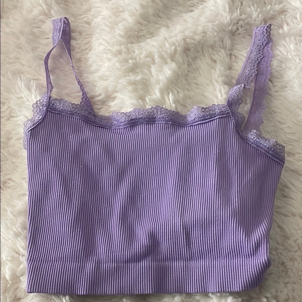 Full Tilt Lavender Lace Trim Crop Top